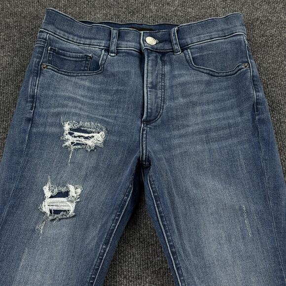 Express Jeans Womens 4R Blue Skinny High Rise Denim Perfect Distressed Raw Hem - Picture 2 of 14